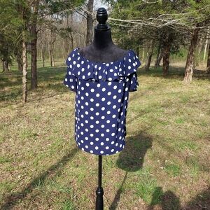 Vine & Love Blue Polka Dot Ruffle Blouse